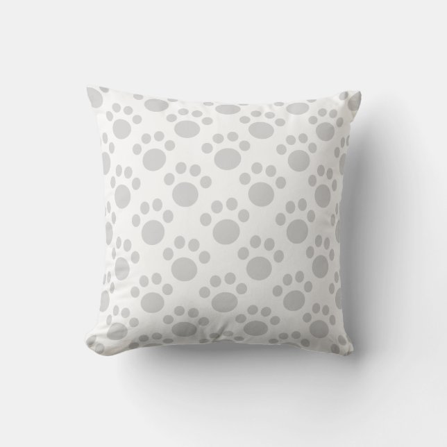 Light Grey Puppy Paw Print Pattern Cushion (Front)