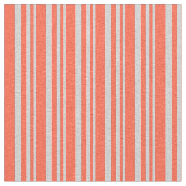 Light Grey & Red Lined/Striped Pattern Fabric (Close Up)