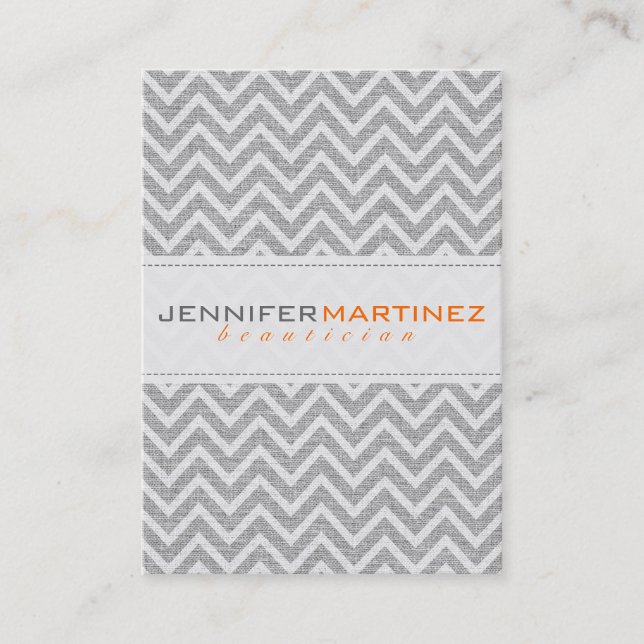 Light Grey Retro Chevron Pattern Linen Texture 3 Business Card (Front)