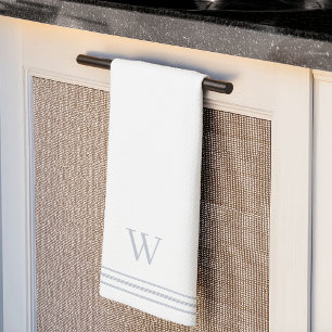 Light Grey Rope Stripe Monogram Tea Towel