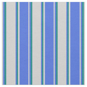Light Grey, Royal Blue & Teal Coloured Lines Fabric