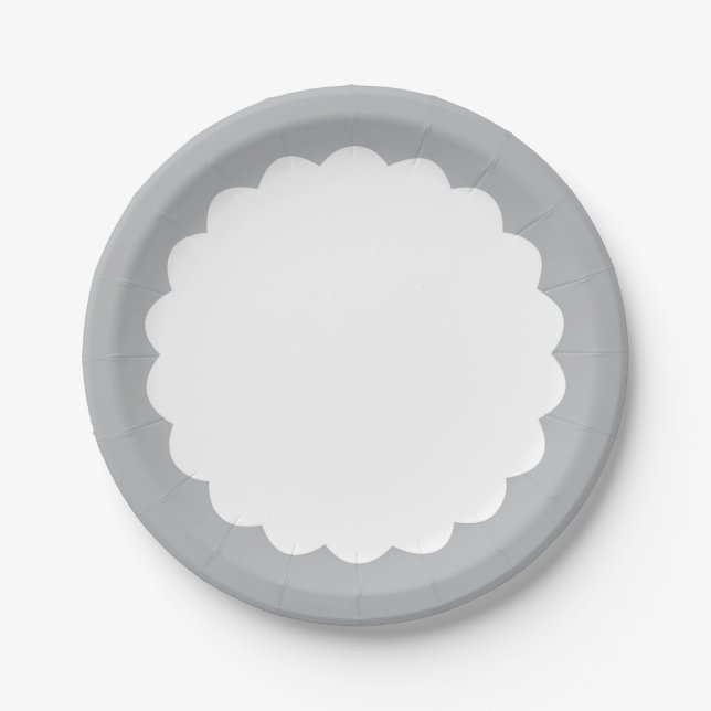 Light Grey Scallop - Personalizable Paper Plate (Front)