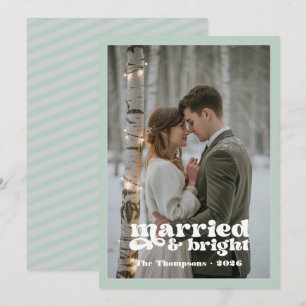 Light Grey & Silver Green Newlyweds Christmas Holiday Card