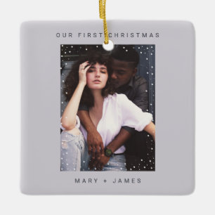 Light Grey Simple Modern  Merry and Married Photo Ceramic Ornament