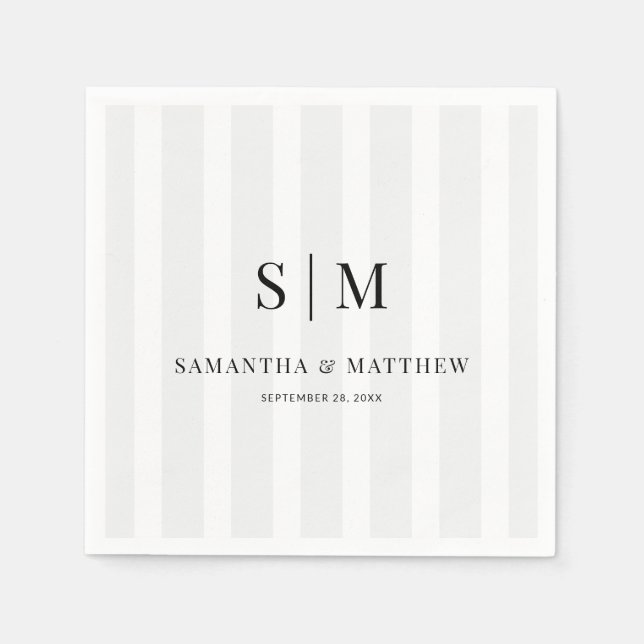 Light Grey Stripes Elegant Couple Initials Wedding Napkin (Front)