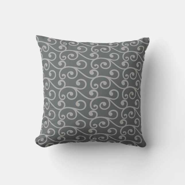 Light Grey Swirl Vector Pattern on Grey Cushion (Front)
