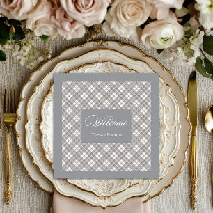 Light Grey Tartan Napkins Personalised Modern Set