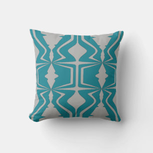 Light Grey Teal Blue Bold Large Sound Wave Designs Cushion