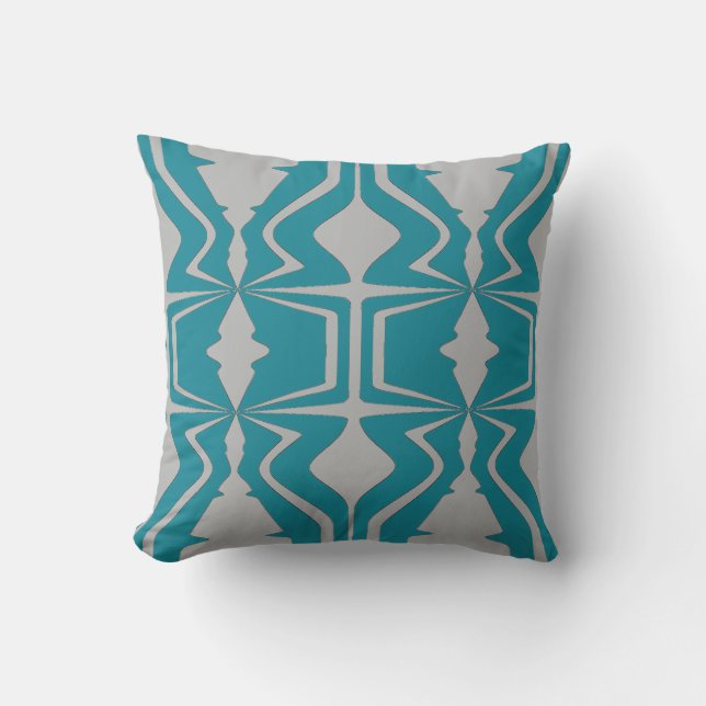 Light Grey Teal Blue Bold Large Sound Wave Designs Cushion (Front)