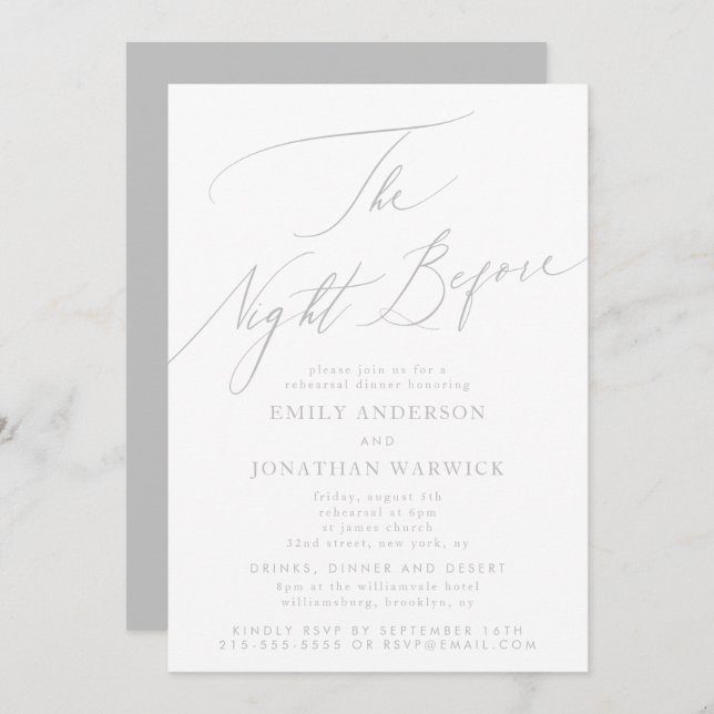 Light Grey The Night Before Rehearsal Wedding Invitation (Front/Back)
