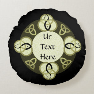 Light Grey Trinity and Black Fish Monogram Round Cushion