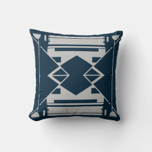 Light Grey Turquoise/Navy Symmetrical Abstract Cushion