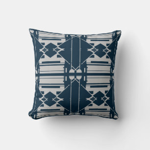 Light Grey Turquoise/Navy Symmetrical Large Tiles Cushion