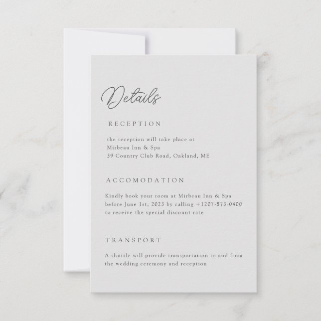 Light Grey Wedding Details Qr Code Enclosure Card (Front)