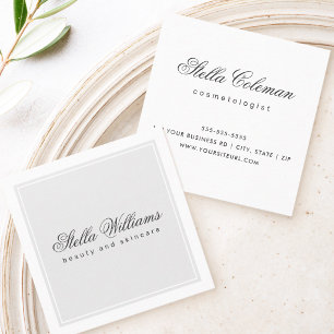 Light grey white beauty skincare minimalist square business card