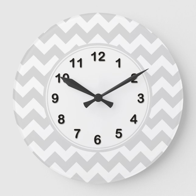 Light Grey White Chevron Zig-Zag Pattern Large Clock (Front)