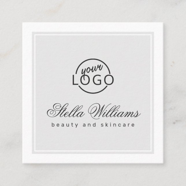 Light grey white custom logo minimalist square business card (Front)