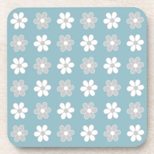 Light Grey & White Flowers on Teal Coaster