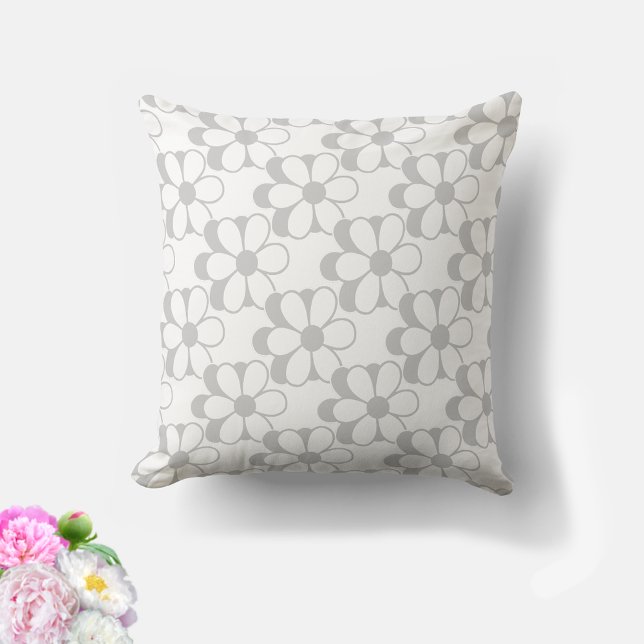 Light Grey & White Flowers on White Throw Pillow (Creator Uploaded)