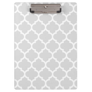 Light Grey White Moroccan Quatrefoil Pattern #5 Clipboard