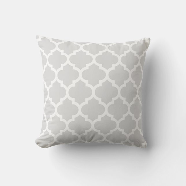 Light Grey White Moroccan Quatrefoil Pattern #5 Cushion (Front)