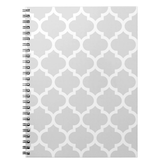 Light Grey White Moroccan Quatrefoil Pattern #5 Notebook (Front)