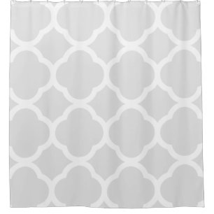 Light Grey & White Moroccan Quatrefoil Patterns Shower Curtain