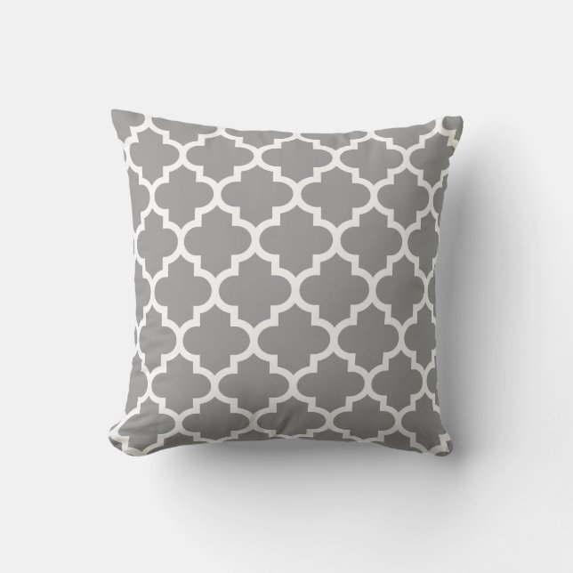 Light Grey & White Quatrefoil Pattern Pillow (Front)
