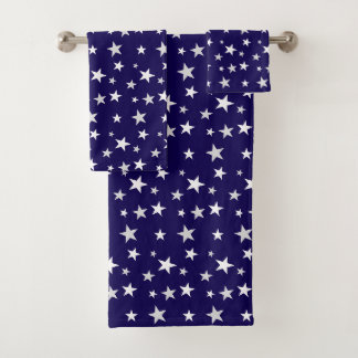 Light Grey & White Stars on Navy Blue Bath Towel Set