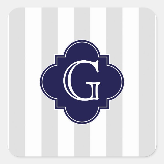 Light Grey White Stripes, Navy Blue Label Monogram (Front)