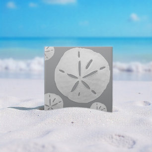 Light Grey & White Tropical Beach Sand Dollar Ceramic Tile