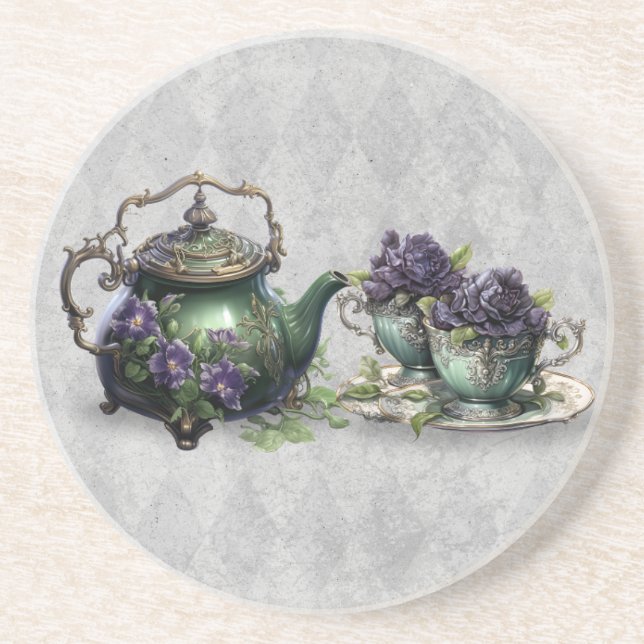 Light Grey Witches Tea Sandstone Coaster (Front)
