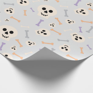 Light Grey Wrapping Paper with Skulls and Bones