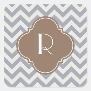 Light Grey Zigzag Custom Monogram Square Sticker