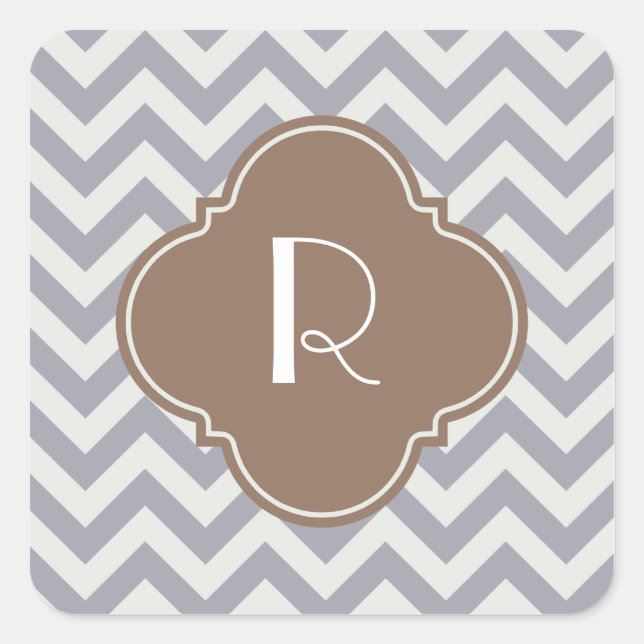 Light Grey Zigzag Custom Monogram Square Sticker (Front)