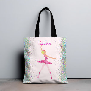 Light Hair Pink Glitter Dress Ballerina Crown Tote Bag