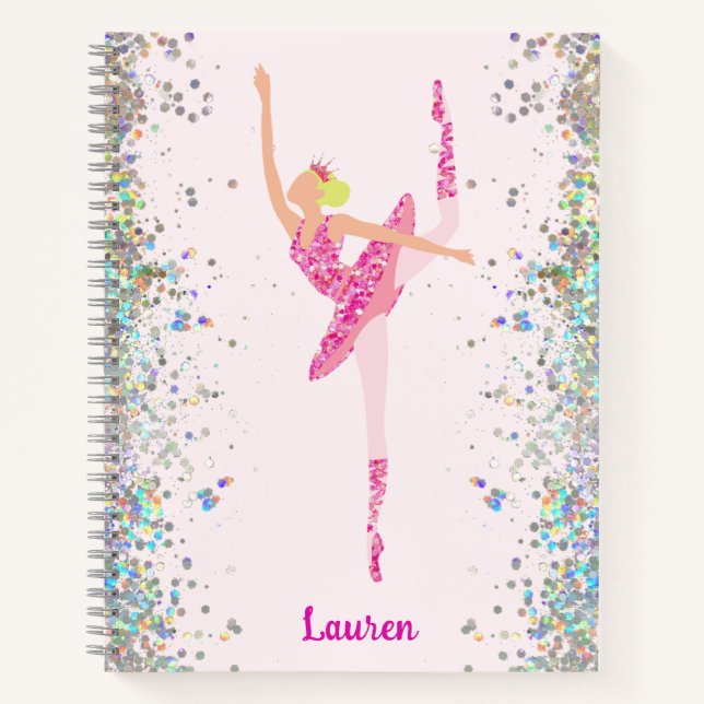 Light Hair Pink Glitter Dress Pirouette Ballerina Notebook (Front)