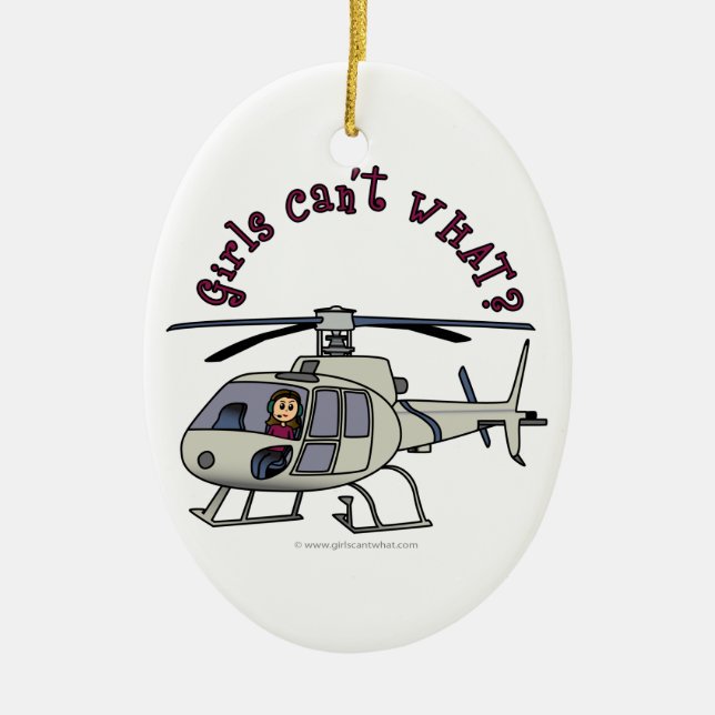 Light Helicopter Pilot Girl Ceramic Ornament (Front)