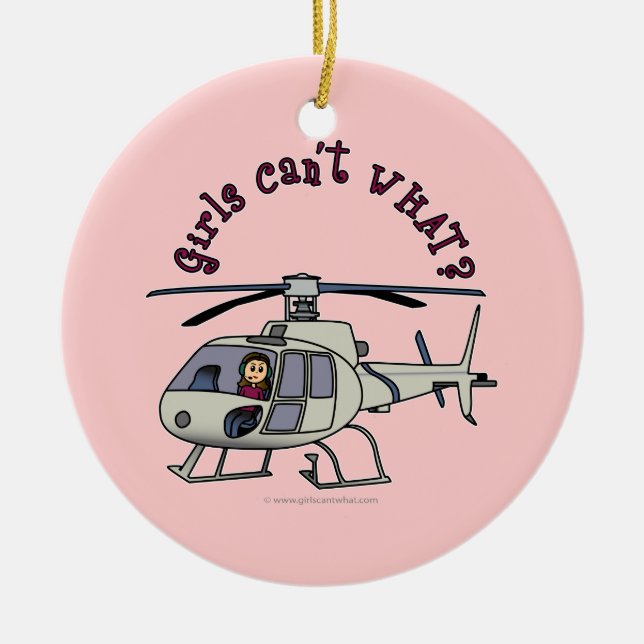 Light Helicopter Pilot Girl Ceramic Ornament (Front)