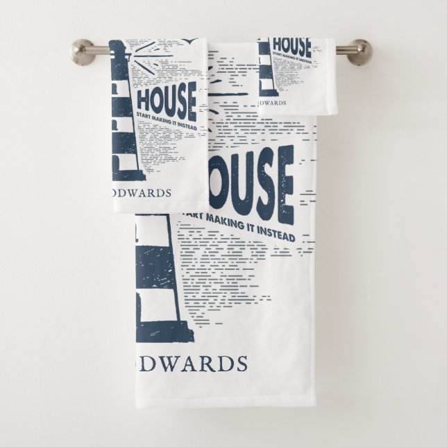 Light House Personalised Family Name  Bath Towel Set (Insitu)
