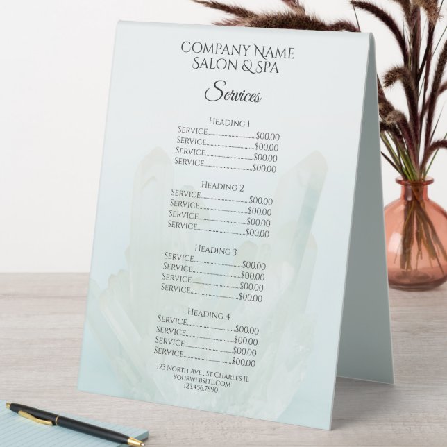 Light Ice Blue Crystals Spa Salon Services Menu (In SItu (Table))