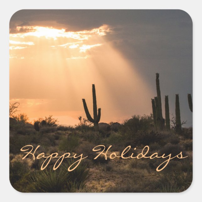 Light in the Desert, Happy Holidays Square Sticker (Front)