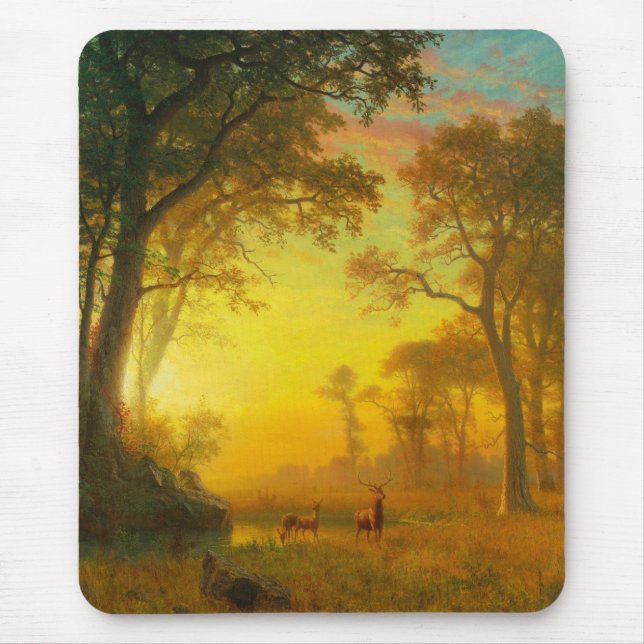 Light in the Forest (by Albert Bierstadt) Mouse Pad (Front)