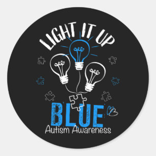 Light It Up Blue Autism Awareness Autistic Puzzle Classic Round Sticker