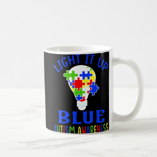 Light It Up Blue Autism Awareness Autistic Puzzle  Coffee Mug (Right)