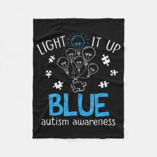 Light It Up Blue Autism Awareness Autistic Puzzle  Fleece Blanket