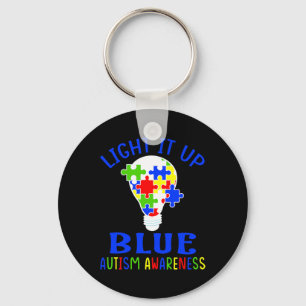 Light It Up Blue Autism Awareness Autistic Puzzle Key Ring