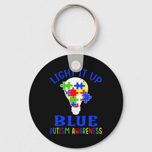 Light It Up Blue Autism Awareness Autistic Puzzle  Key Ring (Front)