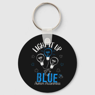 Light It Up Blue Autism Awareness Autistic Puzzle Key Ring