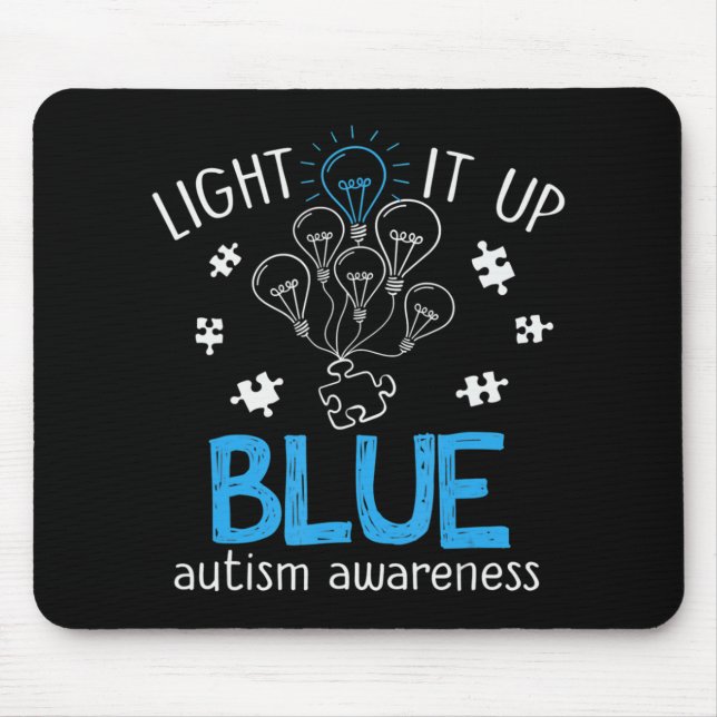 Light It Up Blue Autism Awareness Autistic Puzzle  Mouse Pad (Front)